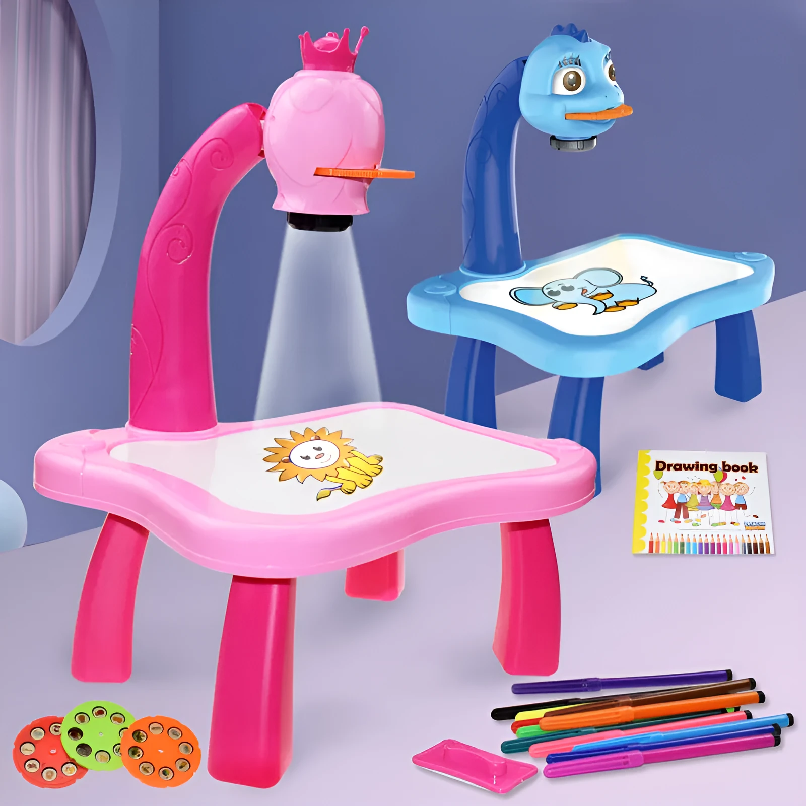 Children's projection drawing board doodle in blue with plastic frame and magnetic artboard