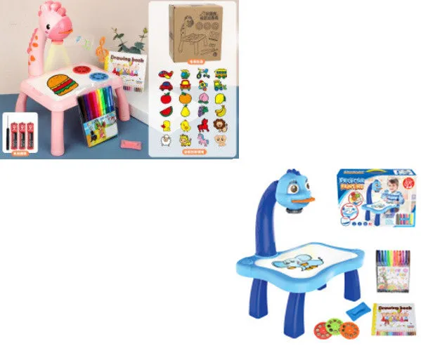 Children's projection drawing board doodle in blue with plastic frame and magnetic artboard