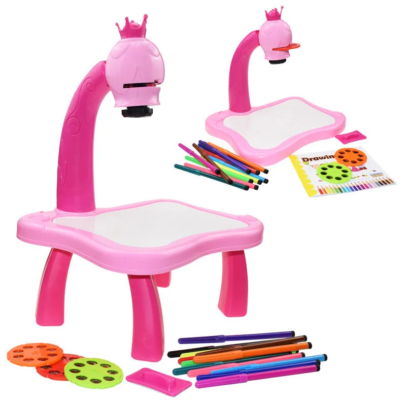 Children's projection drawing board doodle in blue with plastic frame and magnetic artboard