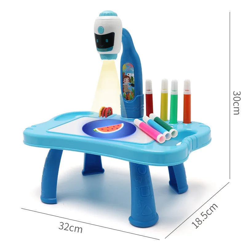 Children's projection drawing board doodle in blue with plastic frame and magnetic artboard