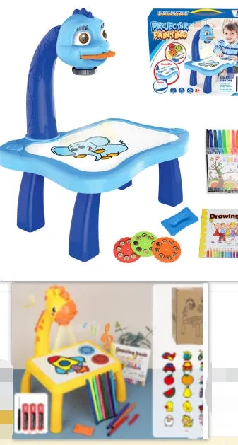 Children's projection drawing board doodle in blue with plastic frame and magnetic artboard