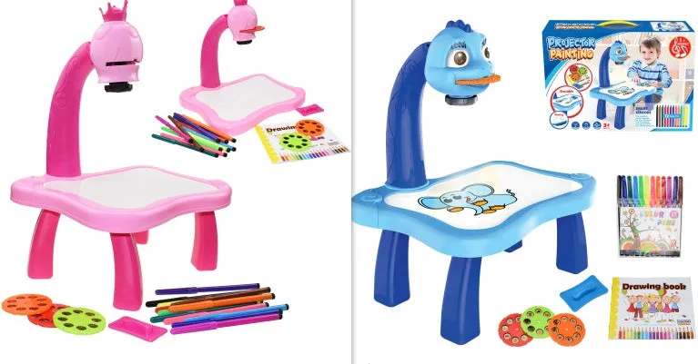 Children's projection drawing board doodle in blue with plastic frame and magnetic artboard