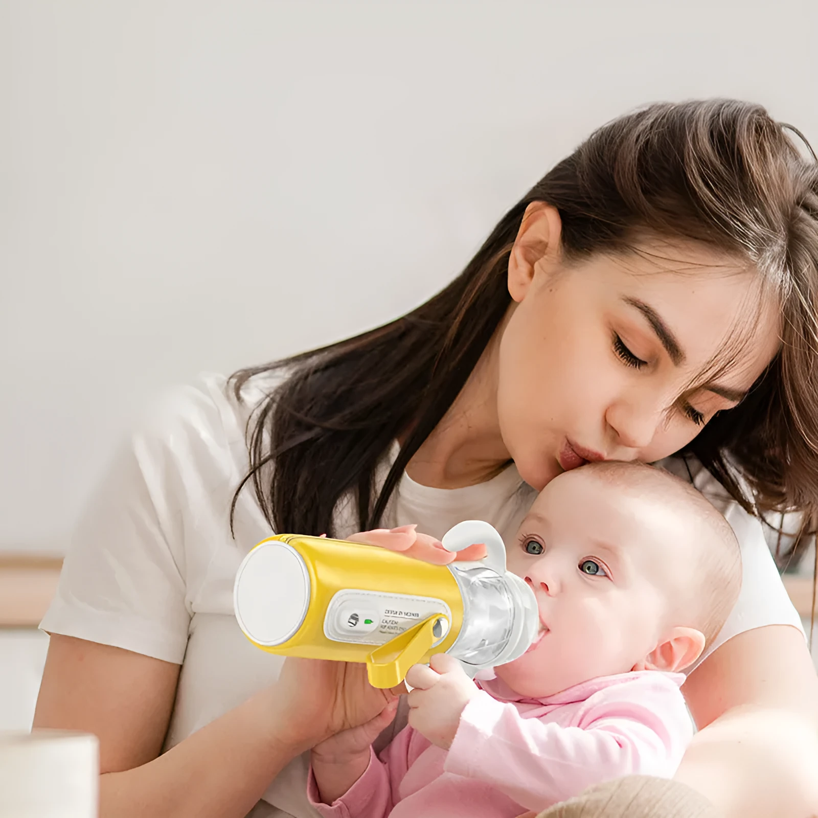Baby constant temperature glass feeding bottle with USB heating sleeve and handle 240ml