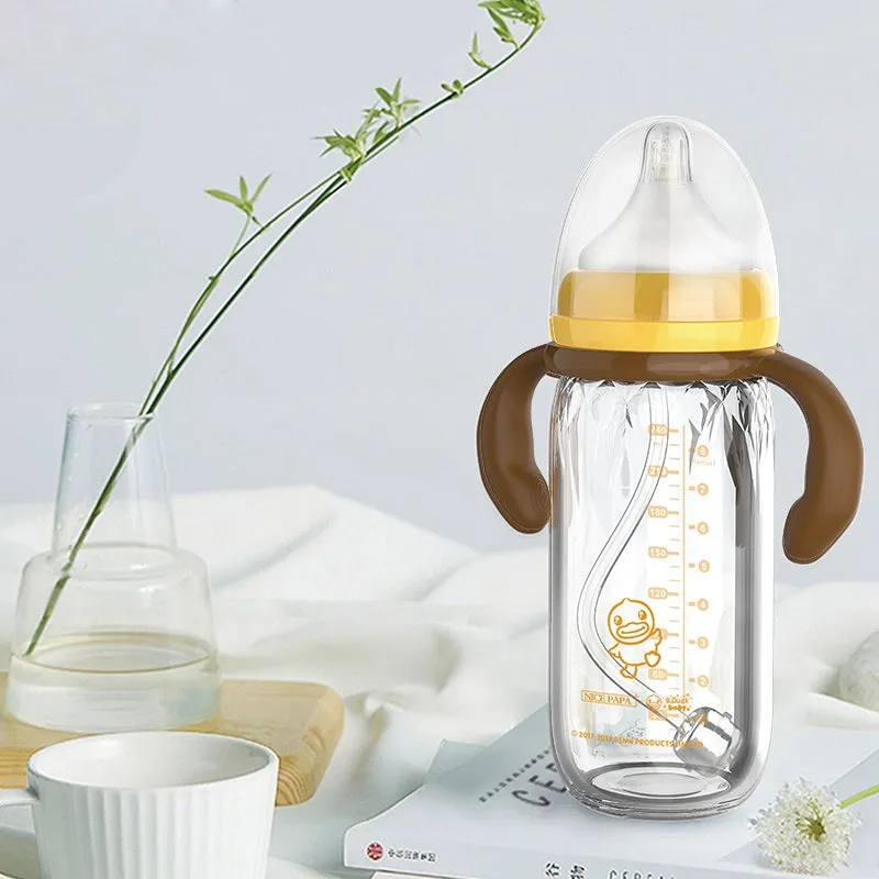 Baby constant temperature glass feeding bottle with USB heating sleeve and handle 240ml
