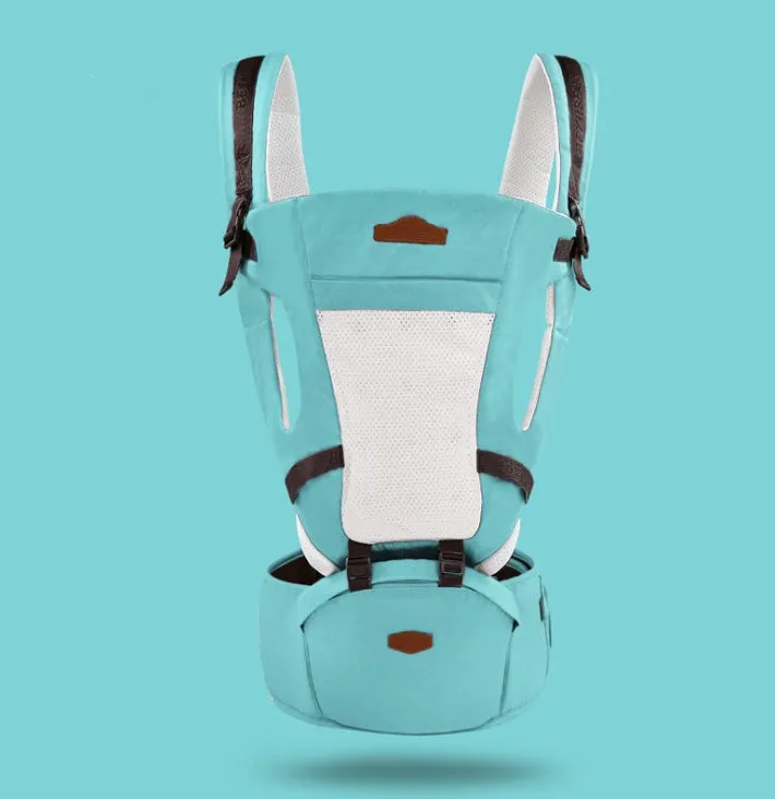 Breathable baby waist stool strap carrier in green for ages 3-36 months