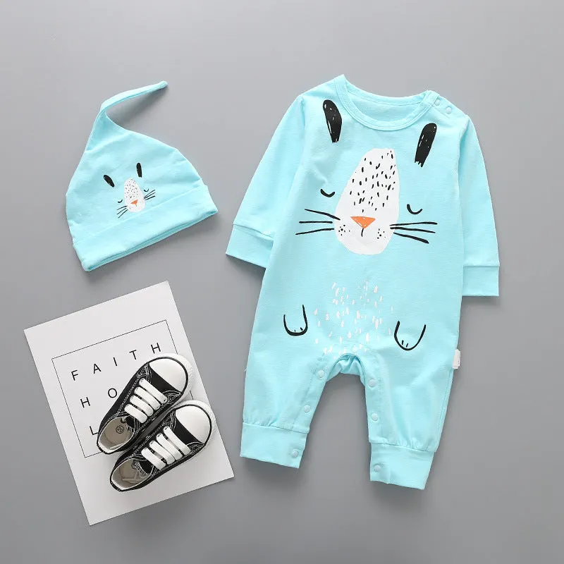 Baby long sleeve cotton babygrow with detachable hood in white, available in multiple sizes 59-100cm