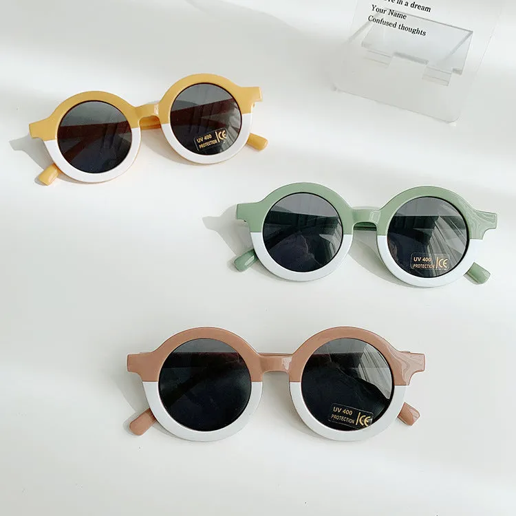 Children's round plastic sunglasses Korean cartoon style in lotus root pink white double fight colour