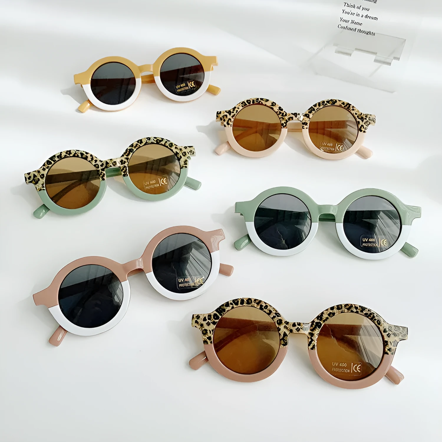 Children's round plastic sunglasses Korean cartoon style in lotus root pink white double fight colour