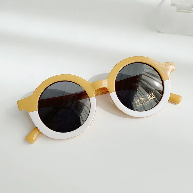 Children's round plastic sunglasses Korean cartoon style in lotus root pink white double fight colour