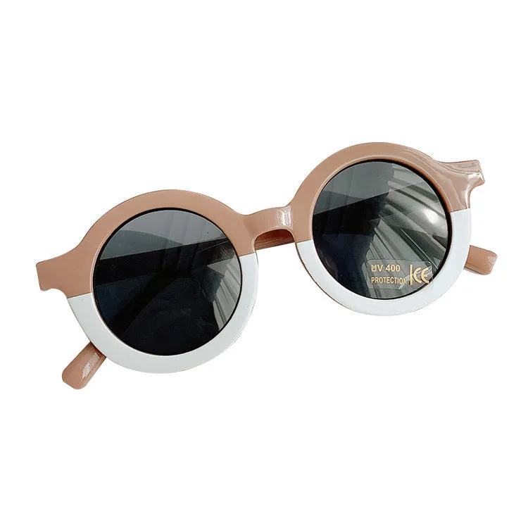 Children's round plastic sunglasses Korean cartoon style in lotus root pink white double fight colour