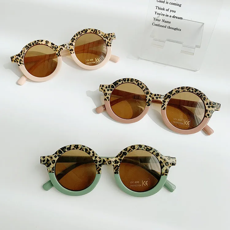 Children's round plastic sunglasses Korean cartoon style in lotus root pink white double fight colour