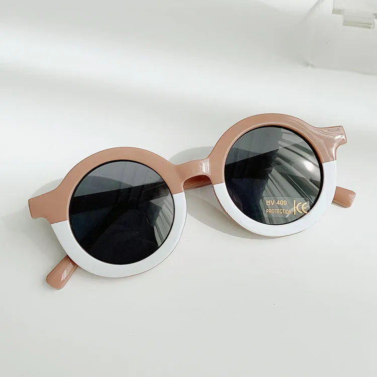 Children's round plastic sunglasses Korean cartoon style in lotus root pink white double fight colour