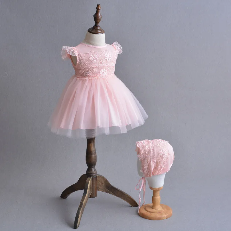 Baby princess dress in lightweight mesh lace with three style options sizes 3-24 for ages 0-30 months