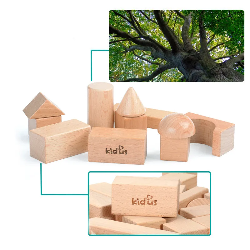 Wooden building blocks set in colour box with 80 beech wood pieces for DIY construction play
