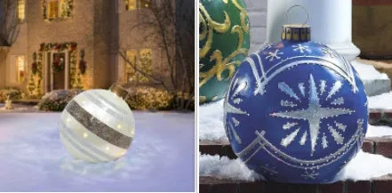 60cm Christmas inflatable ball in red stripes, made from PVC, with pump included