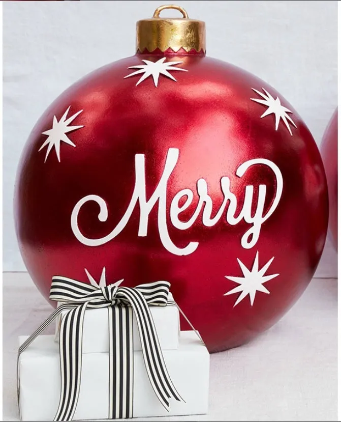 60cm Christmas inflatable ball in red stripes, made from PVC, with pump included