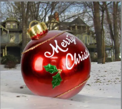 60cm Christmas inflatable ball in red stripes, made from PVC, with pump included