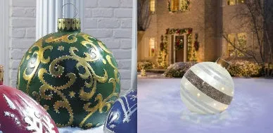 60cm Christmas inflatable ball in red stripes, made from PVC, with pump included