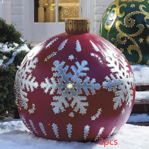 60cm Christmas inflatable ball in red stripes, made from PVC, with pump included