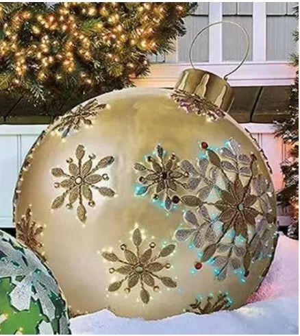 60cm Christmas inflatable ball in red stripes, made from PVC, with pump included