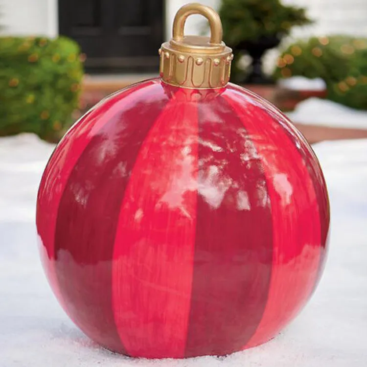 60cm Christmas inflatable ball in red stripes, made from PVC, with pump included