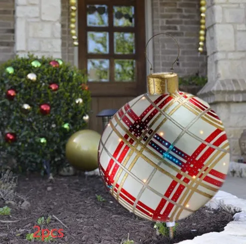 60cm Christmas inflatable ball in red stripes, made from PVC, with pump included
