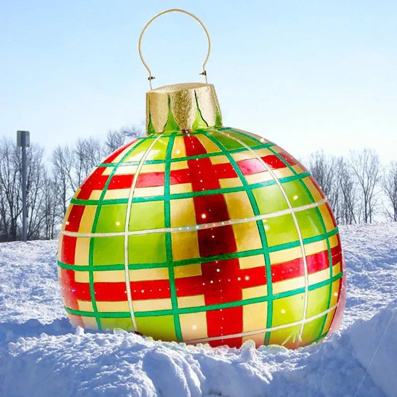 60cm Christmas inflatable ball in red stripes, made from PVC, with pump included