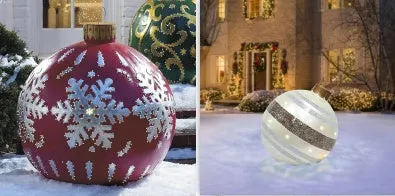 60cm Christmas inflatable ball in red stripes, made from PVC, with pump included