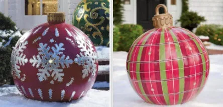 60cm Christmas inflatable ball in red stripes, made from PVC, with pump included