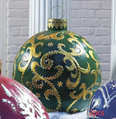60cm Christmas inflatable ball in red stripes, made from PVC, with pump included
