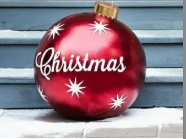 60cm Christmas inflatable ball in red stripes, made from PVC, with pump included