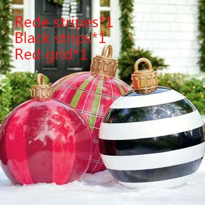60cm Christmas inflatable ball in red stripes, made from PVC, with pump included