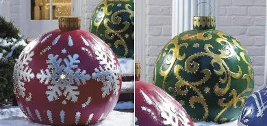 60cm Christmas inflatable ball in red stripes, made from PVC, with pump included