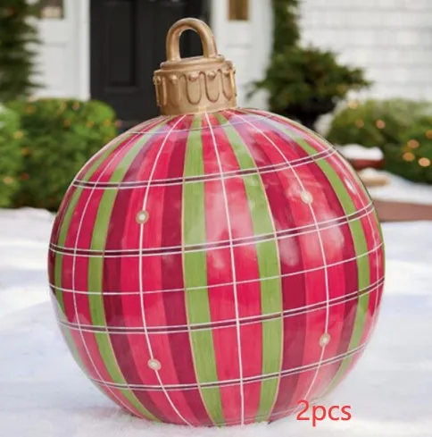 60cm Christmas inflatable ball in red stripes, made from PVC, with pump included