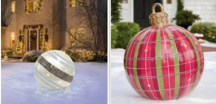 60cm Christmas inflatable ball in red stripes, made from PVC, with pump included