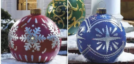 60cm Christmas inflatable ball in red stripes, made from PVC, with pump included
