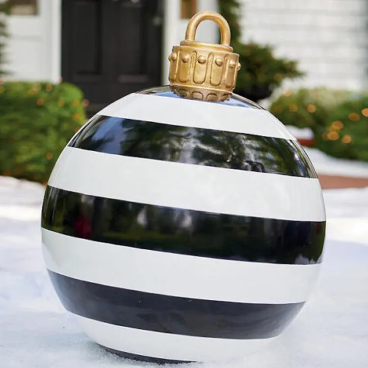 60cm Christmas inflatable ball in red stripes, made from PVC, with pump included
