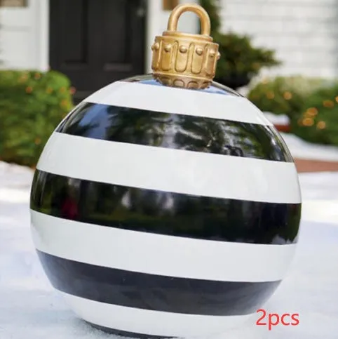 60cm Christmas inflatable ball in red stripes, made from PVC, with pump included