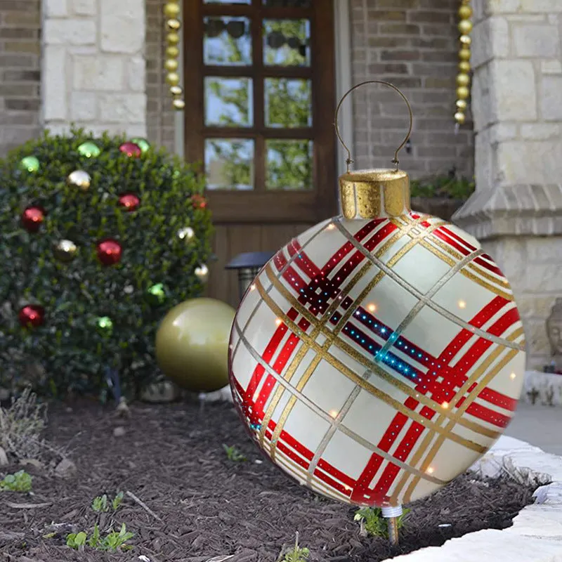 60cm Christmas inflatable ball in red stripes, made from PVC, with pump included