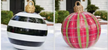 60cm Christmas inflatable ball in red stripes, made from PVC, with pump included