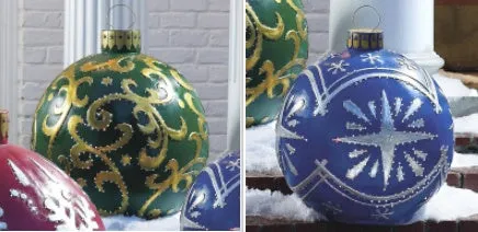 60cm Christmas inflatable ball in red stripes, made from PVC, with pump included