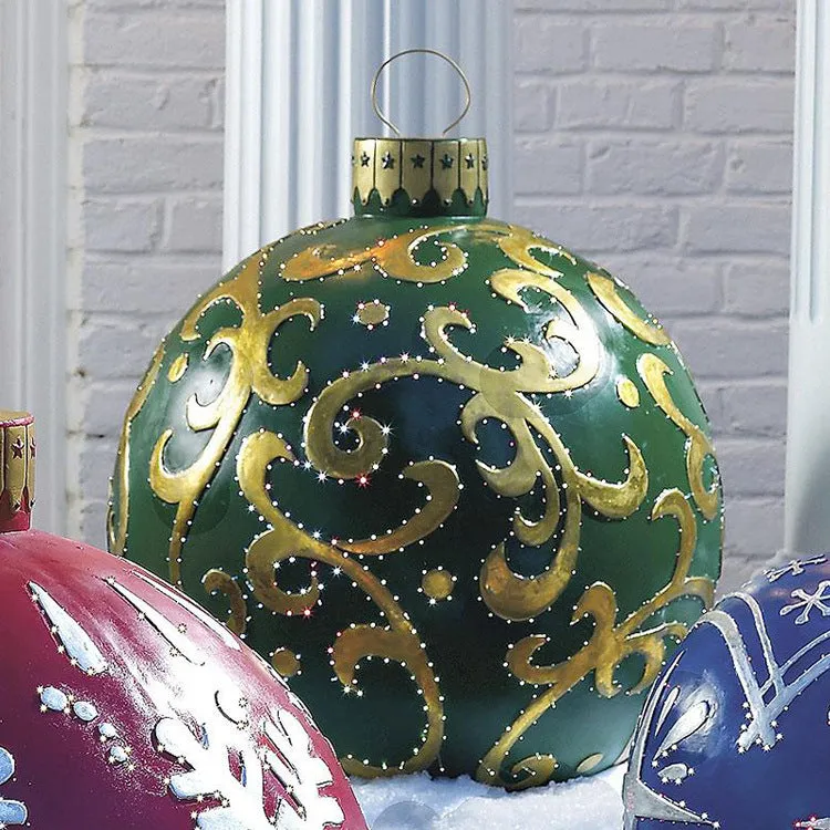 60cm Christmas inflatable ball in red stripes, made from PVC, with pump included