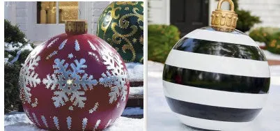 60cm Christmas inflatable ball in red stripes, made from PVC, with pump included