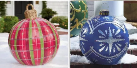 60cm Christmas inflatable ball in red stripes, made from PVC, with pump included