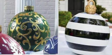 60cm Christmas inflatable ball in red stripes, made from PVC, with pump included