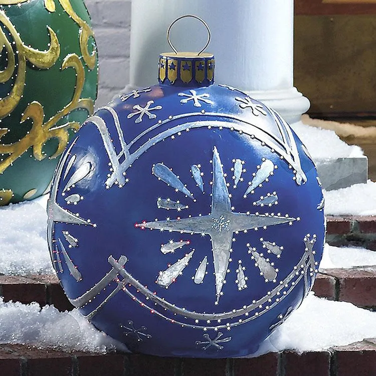 60cm Christmas inflatable ball in red stripes, made from PVC, with pump included