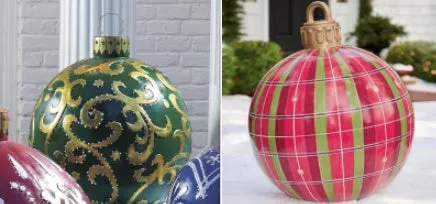 60cm Christmas inflatable ball in red stripes, made from PVC, with pump included
