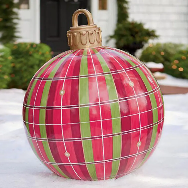 60cm Christmas inflatable ball in red stripes, made from PVC, with pump included