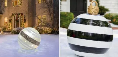 60cm Christmas inflatable ball in red stripes, made from PVC, with pump included