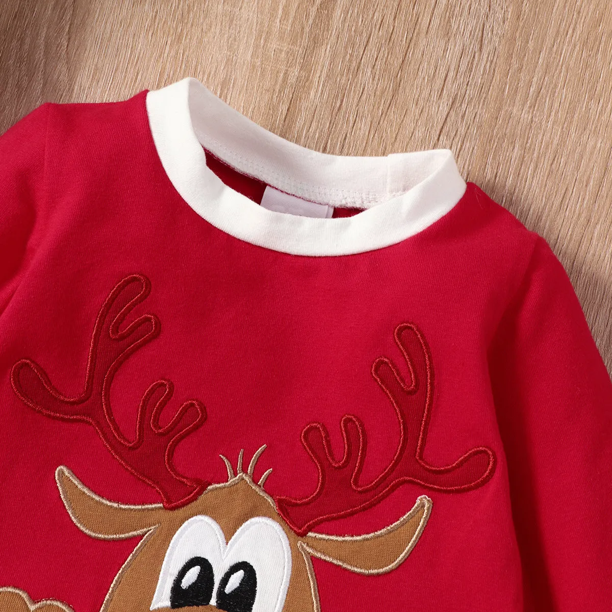 Baby Christmas elk striped hat set 3-piece green red cotton long sleeve top trousers and hat